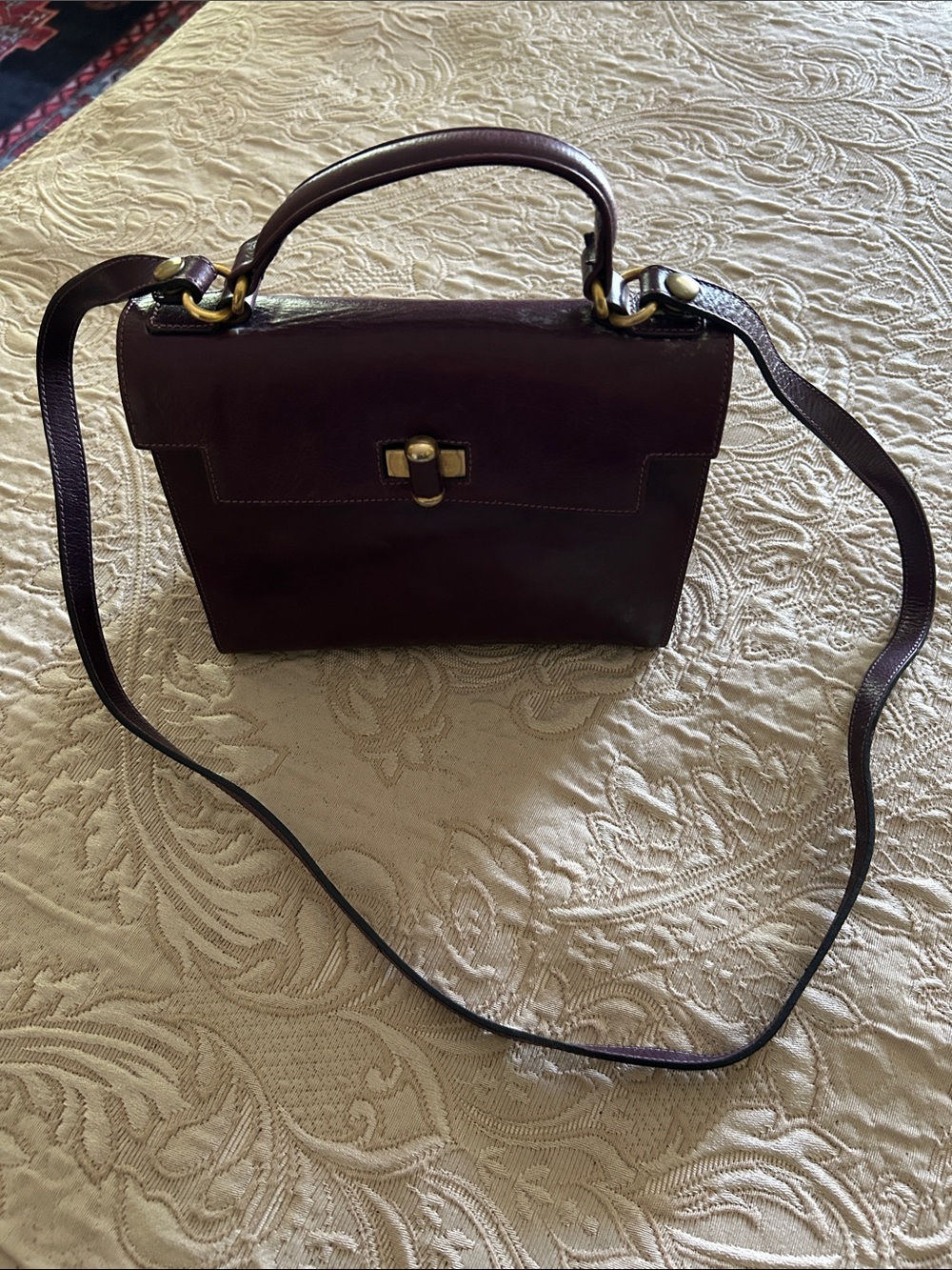 Furla Leather Top-Handle Satchel in Deep Plum